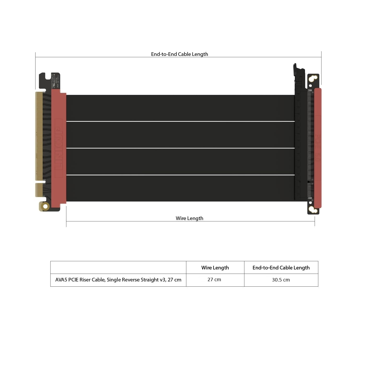 305 mm Single Reverse PCIe Gen 5 Riser Cable